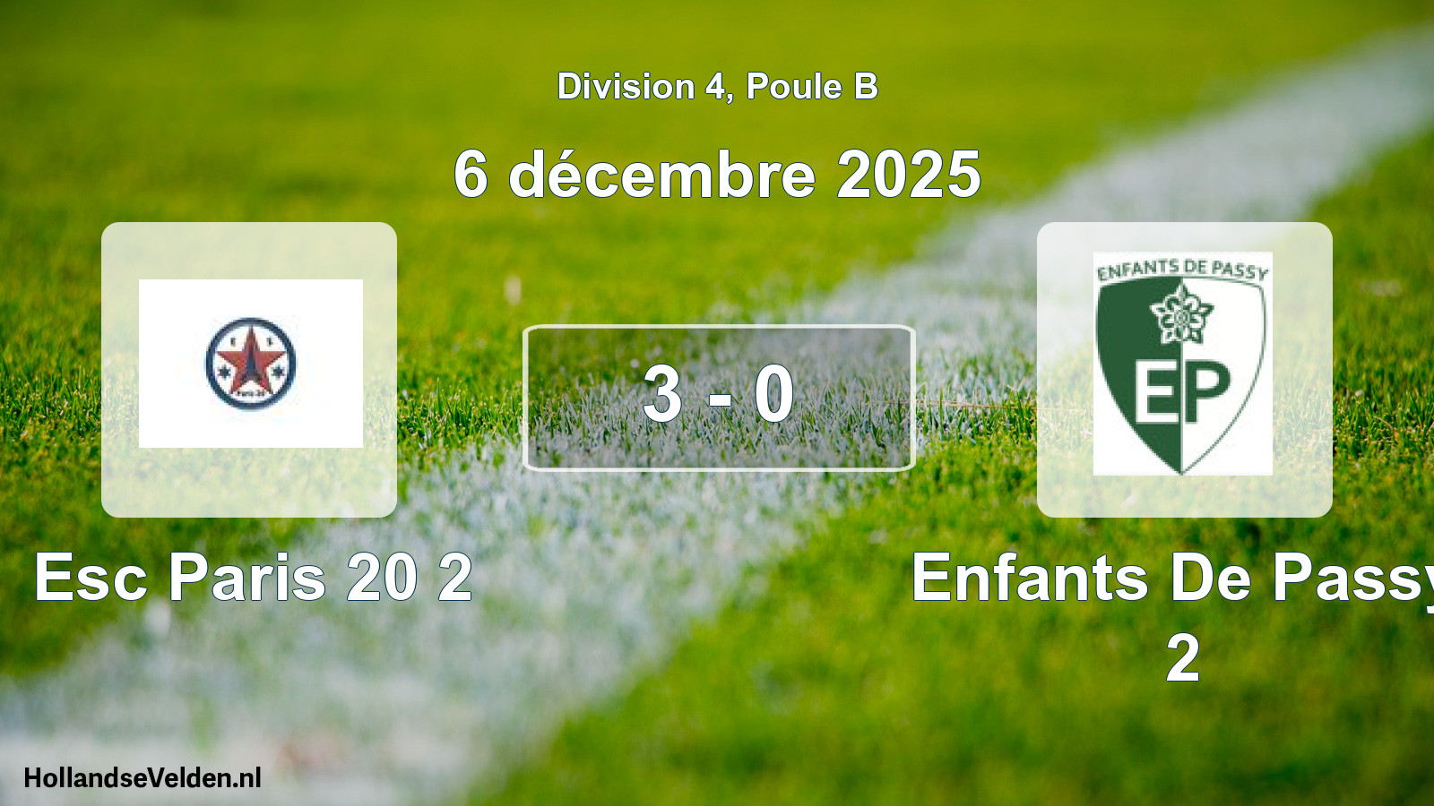 Total number of matches played: Esc Paris 20 2 - Enfants De Passy 2 3 - 0 (6 December 2025)
