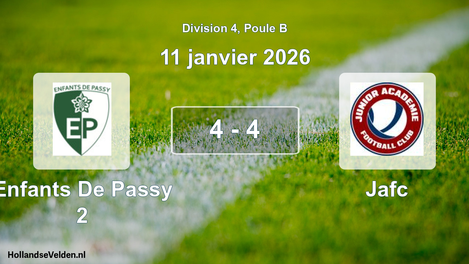 Total number of matches played: Enfants De Passy 2 - Jafc 4 - 4 (11 January 2026)