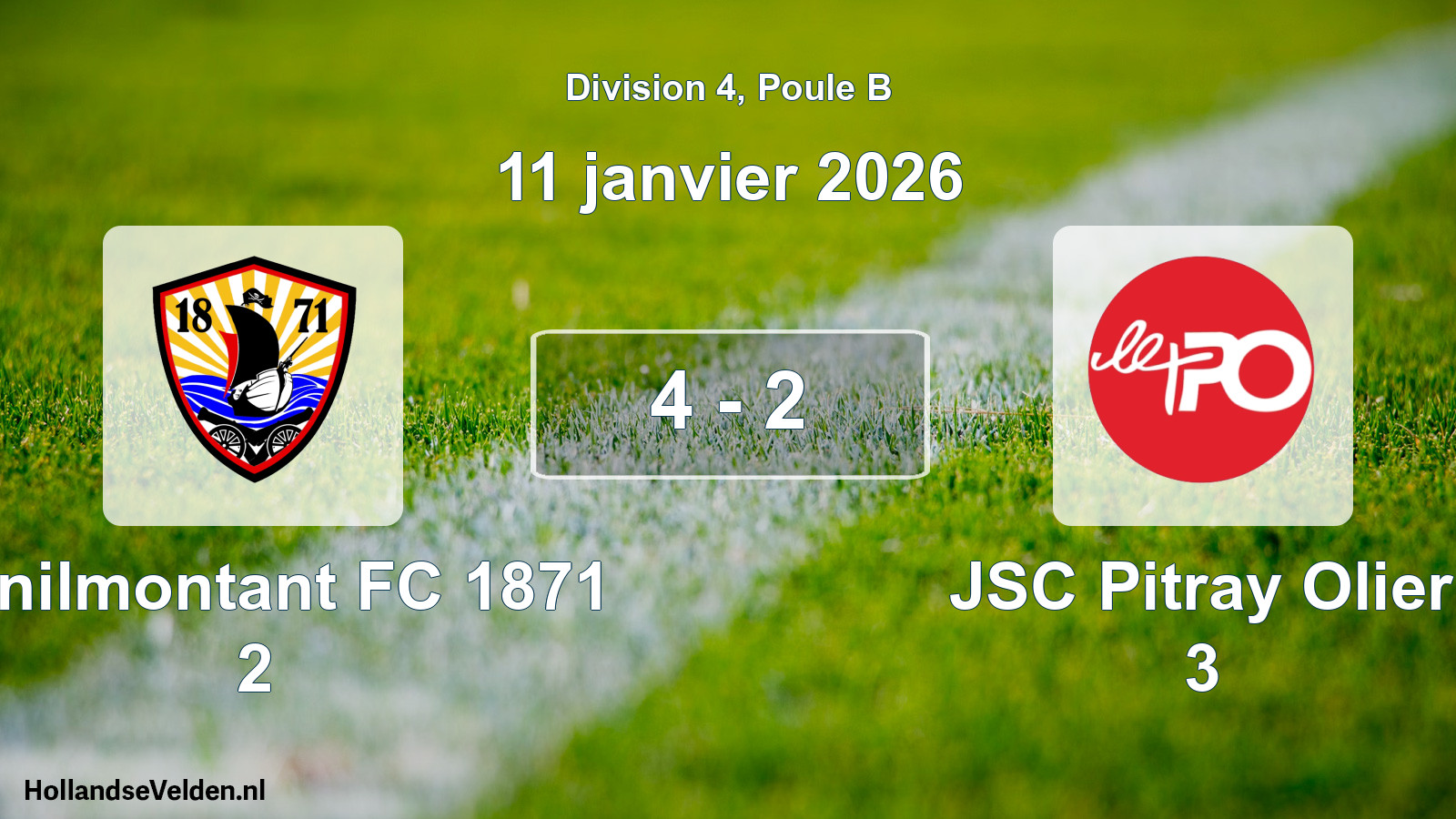 Total number of matches played: Ménilmontant FC 1871 2 - JSC Pitray Olier 3 4 - 2 (11 January 2026)