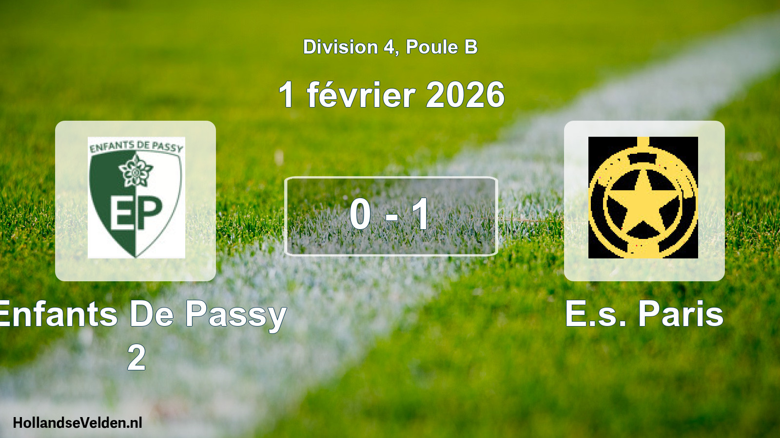 Total number of matches played: Enfants De Passy 2 - E.s. Paris 0 - 1 (1 February 2026)