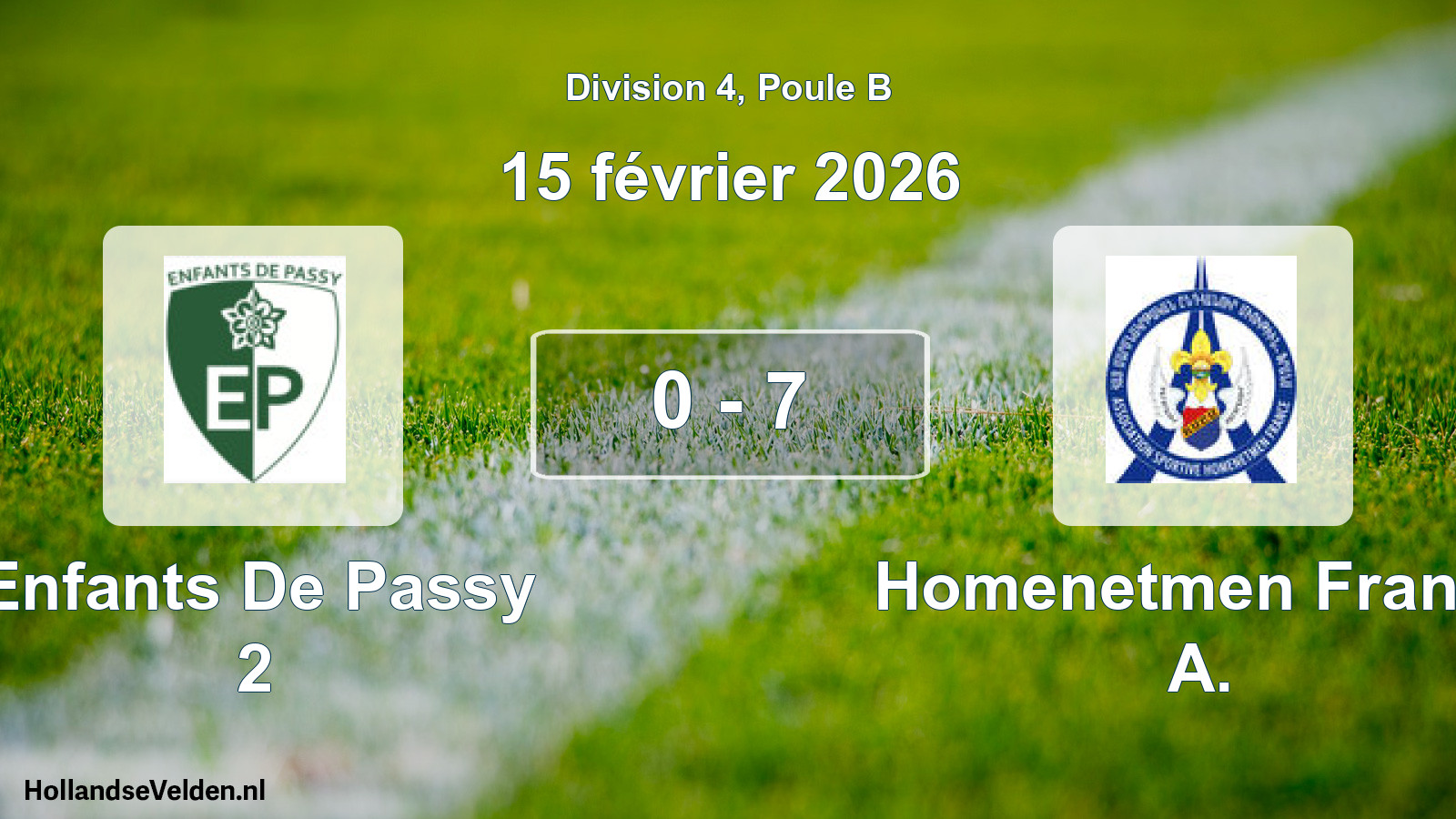 Total number of matches played: Enfants De Passy 2 - Homenetmen France A. 0 - 7 (15 February 2026)
