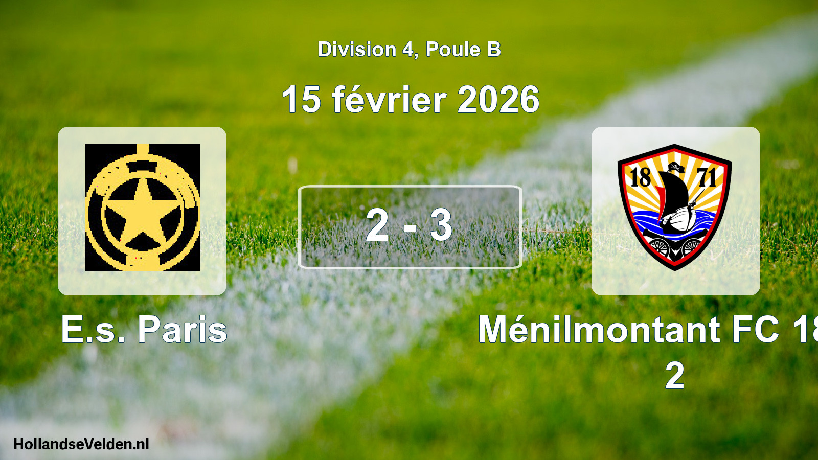 Total number of matches played: E.s. Paris - Ménilmontant FC 1871 2 2 - 3 (15 February 2026)