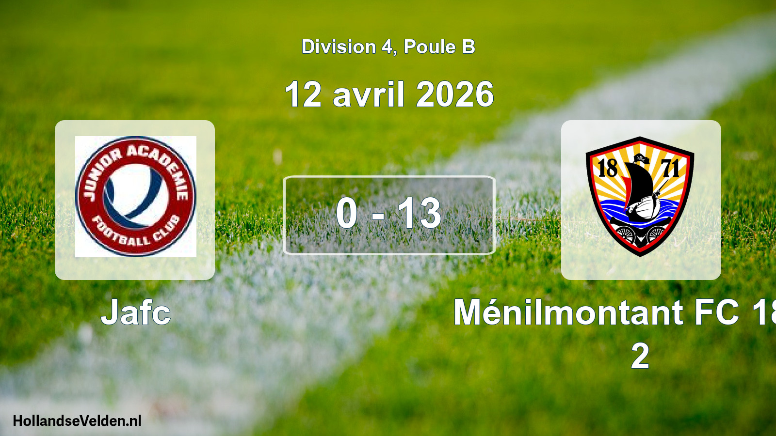 Total number of matches played: Jafc - Ménilmontant FC 1871 2 0 - 13 (12 April 2026)