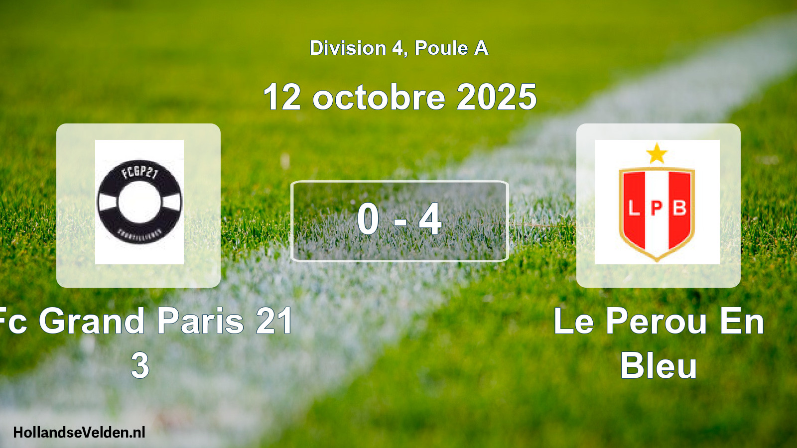 Total number of matches played: Fc Grand Paris 21 3 - Le Perou En Bleu 0 - 4 (12 October 2025)