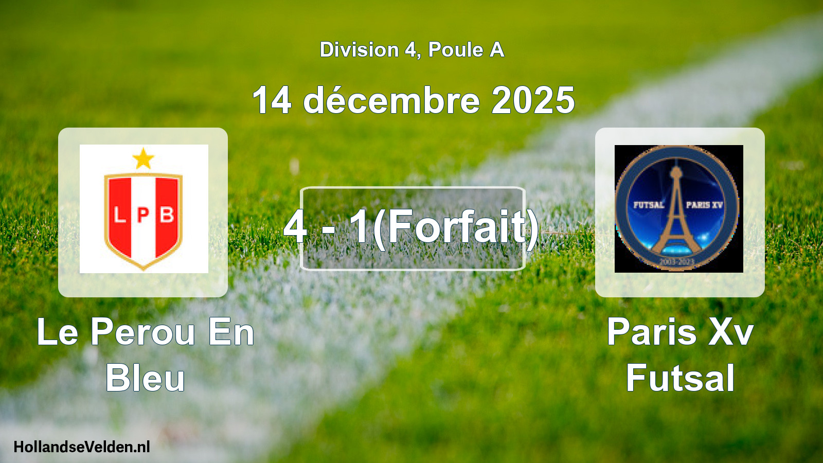 Total number of matches played: Le Perou En Bleu - Paris Xv Futsal 4 - 1(Forfait) (14 December 2025)