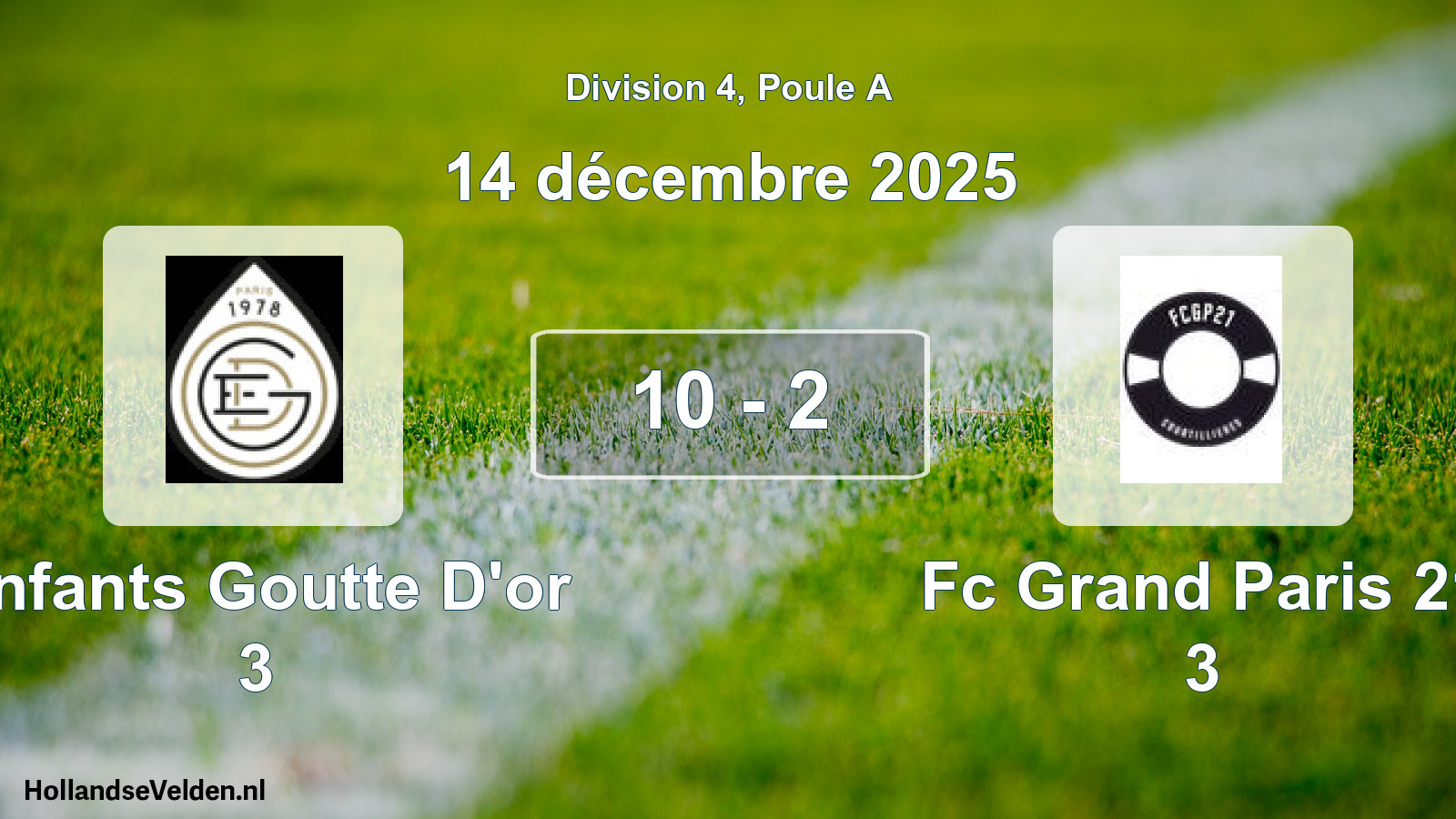Total number of matches played: Enfants Goutte D'or 3 - Fc Grand Paris 21 3 10 - 2 (14 December 2025)