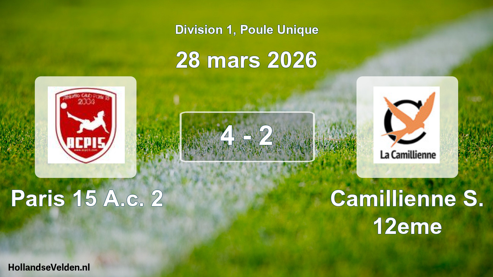 Total number of matches played: Paris 15 A.c. 2 - Camillienne S. 12eme 4 - 2 (28 March 2026)