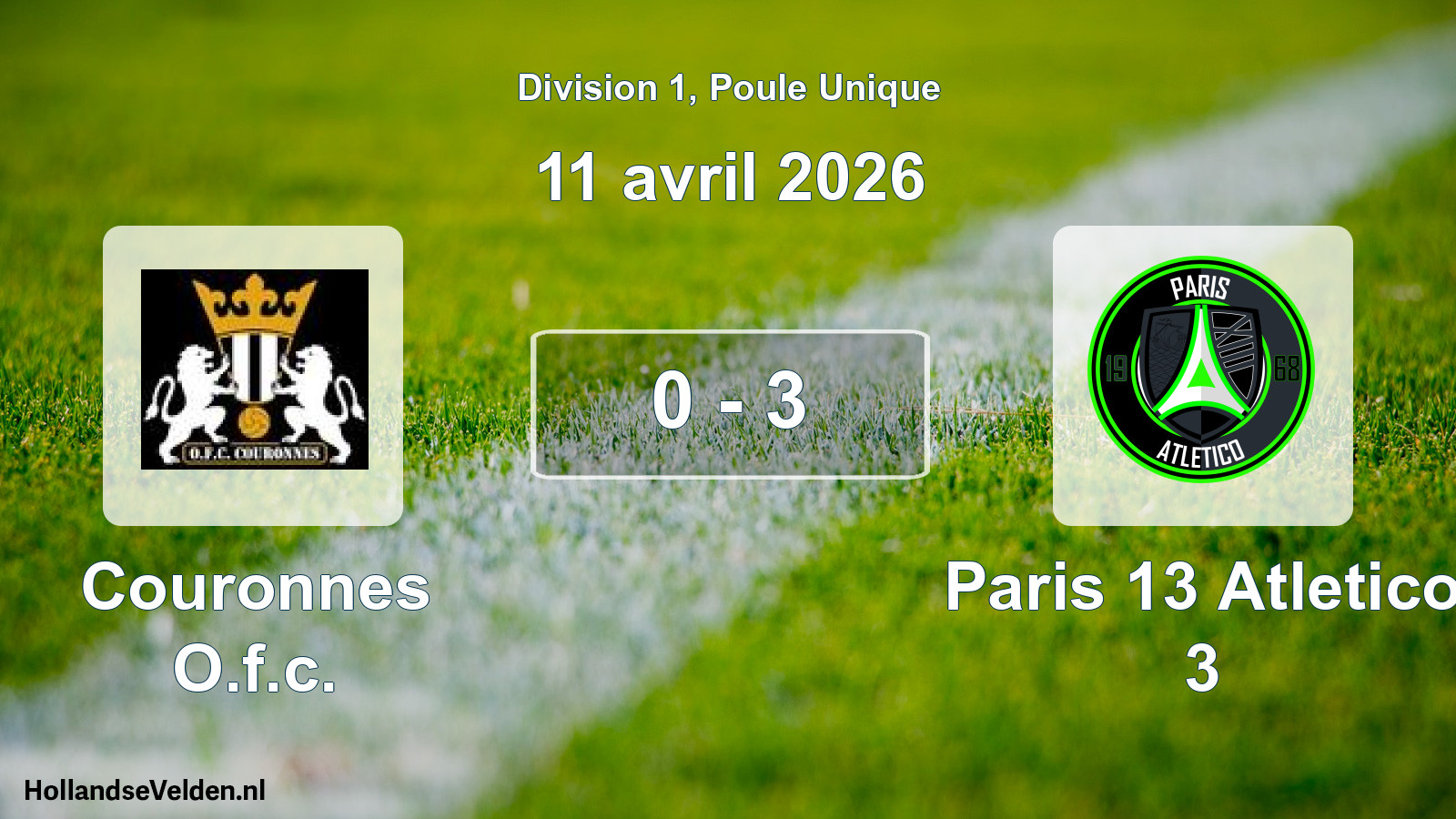 Total number of matches played: Couronnes O.f.c. - Paris 13 Atletico 3 0 - 3 (11 April 2026)