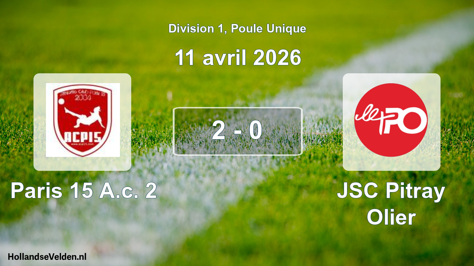 Total number of matches played: Paris 15 A.c. 2 - JSC Pitray Olier 2 - 0 (11 April 2026)