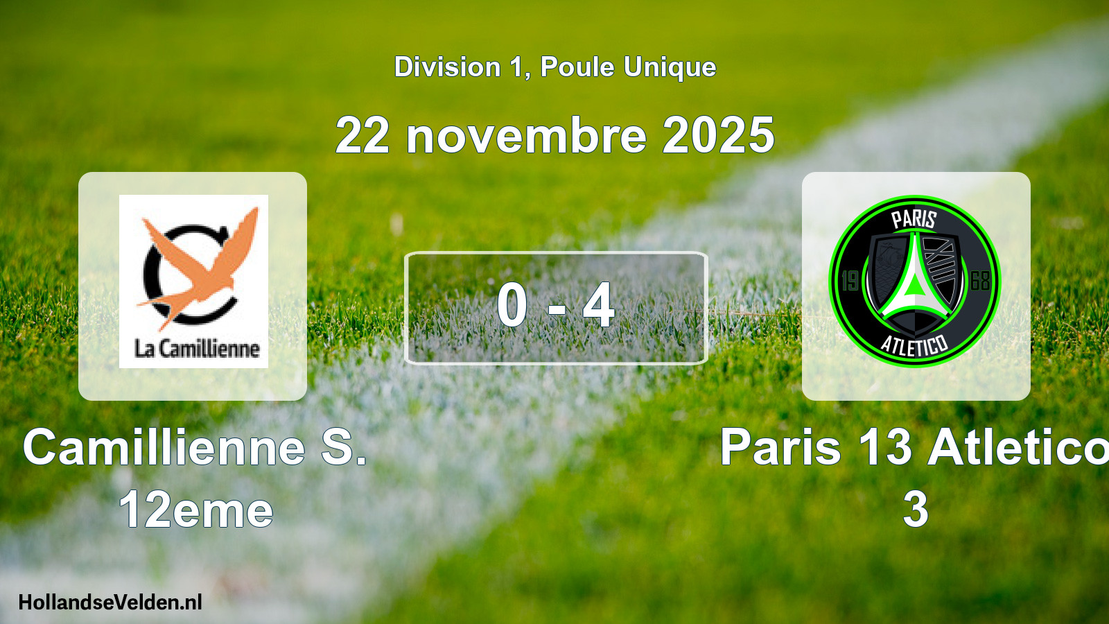 Total number of matches played: Camillienne S. 12eme - Paris 13 Atletico 3 0 - 4 (22 November 2025)