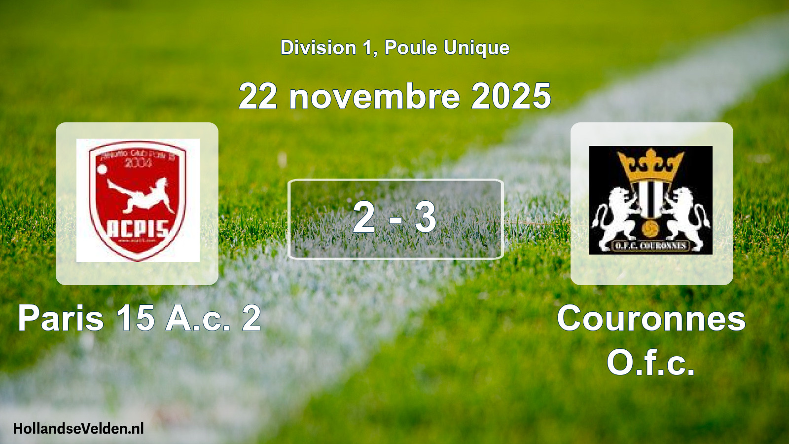 Total number of matches played: Paris 15 A.c. 2 - Couronnes O.f.c. 2 - 3 (22 November 2025)