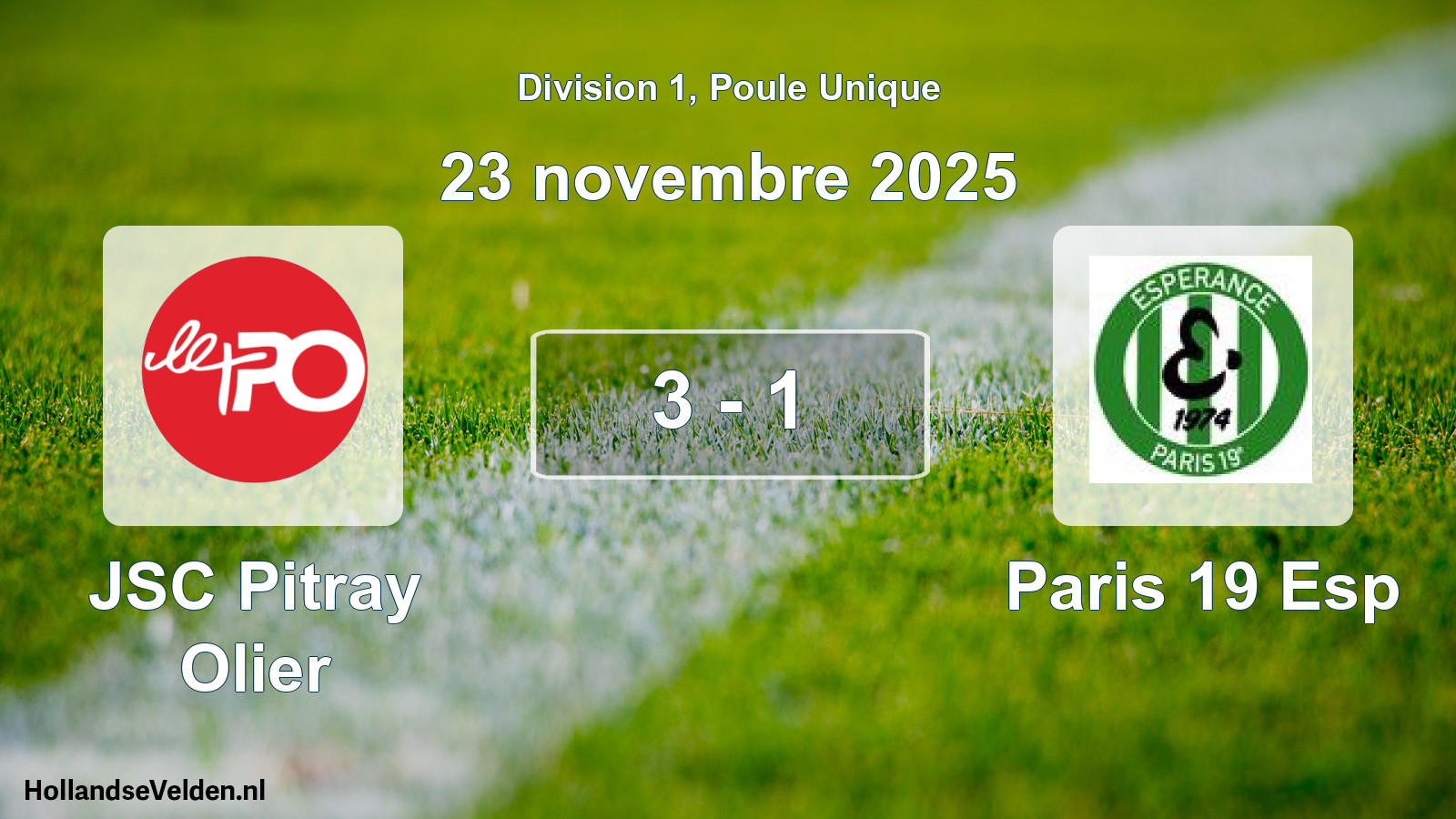 Total number of matches played: JSC Pitray Olier - Paris 19 Esp 3 - 1 (23 November 2025)