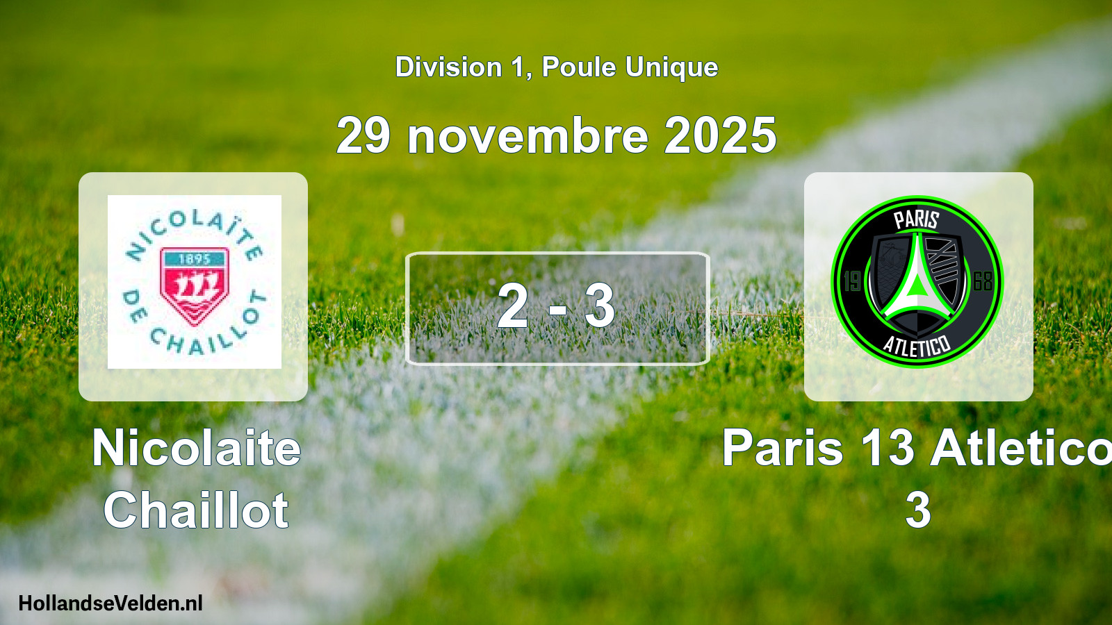 Gespeelde wedstrijd: Nicolaite Chaillot - Paris 13 Atletico 3 2 - 3 (29 november 2025)