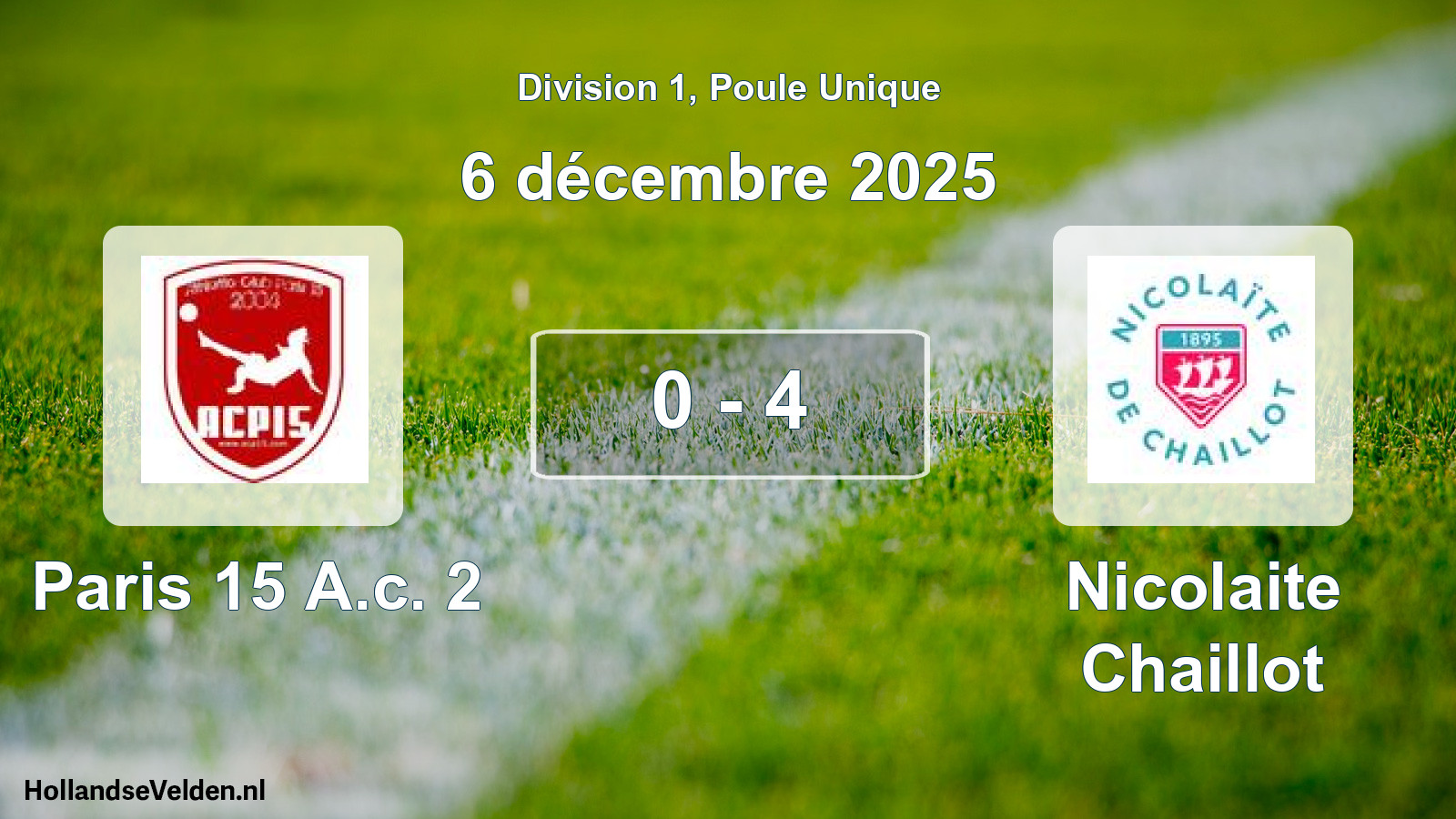 Total number of matches played: Paris 15 A.c. 2 - Nicolaite Chaillot 0 - 4 (6 December 2025)