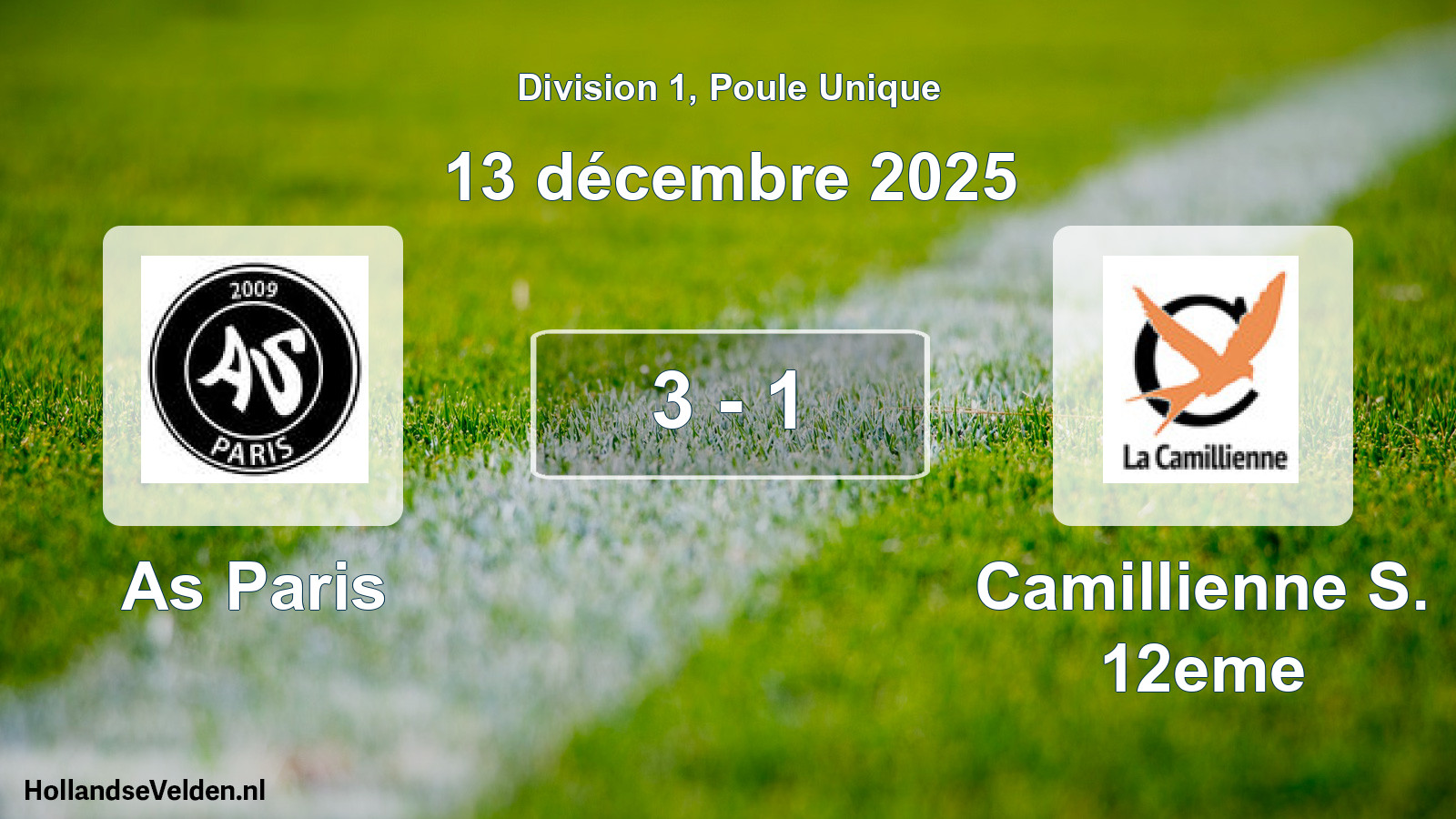 Total number of matches played: As Paris - Camillienne S. 12eme 3 - 1 (13 December 2025)