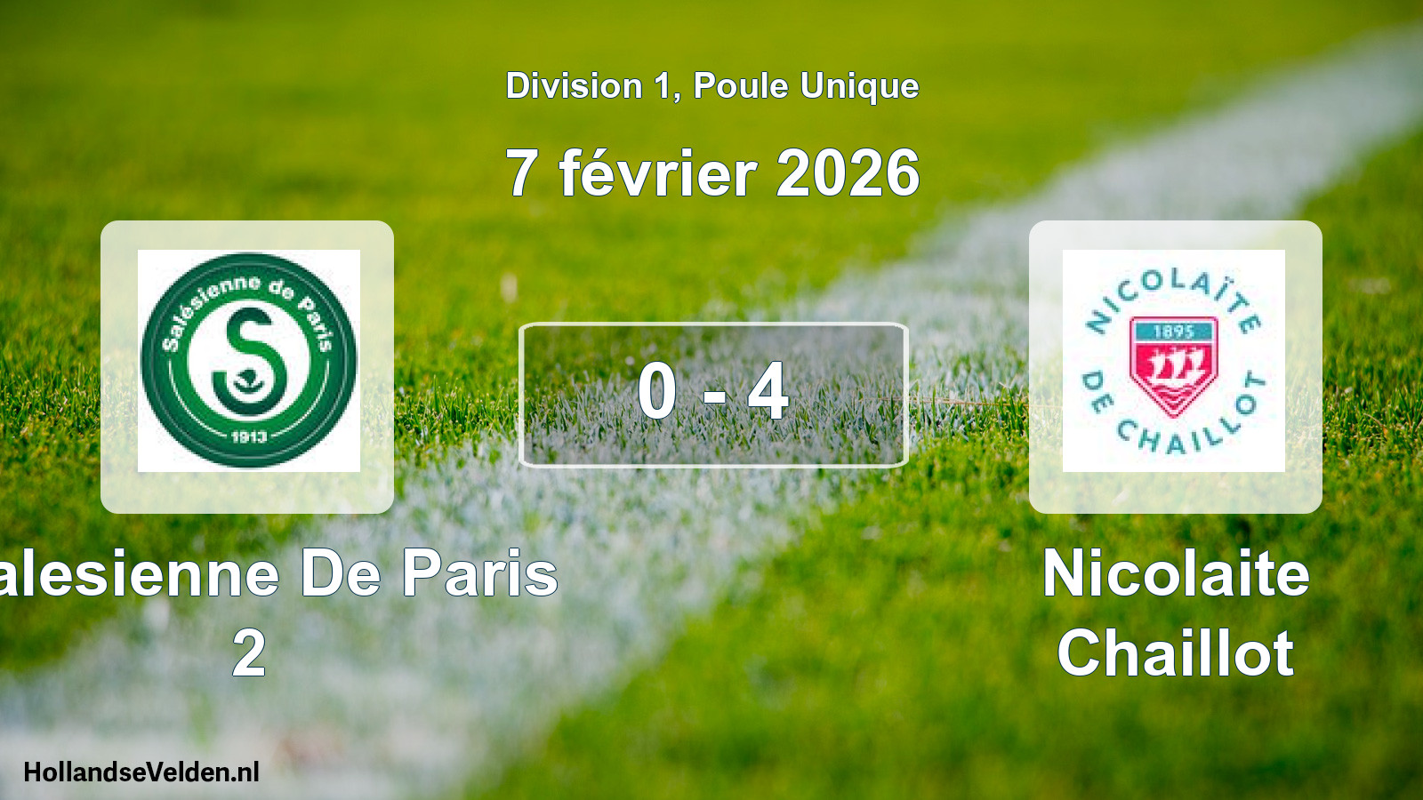 Gespeelde wedstrijd: Salesienne De Paris 2 - Nicolaite Chaillot 0 - 4 (7 februari 2026)