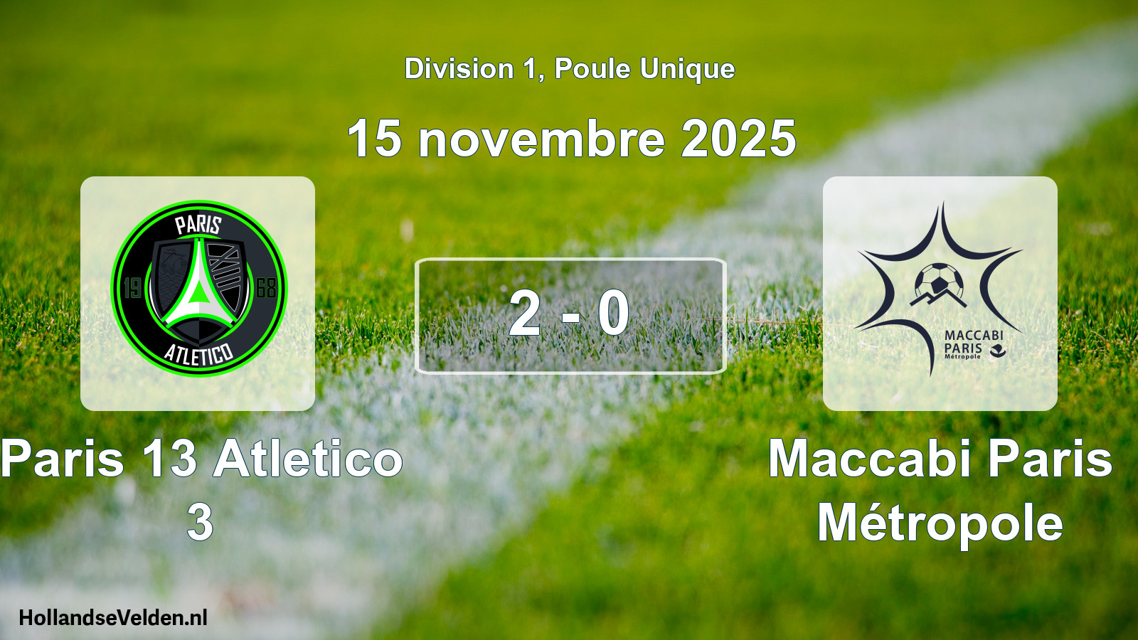 Total number of matches played: Paris 13 Atletico 3 - Maccabi Paris Métropole 2 - 0 (15 November 2025)