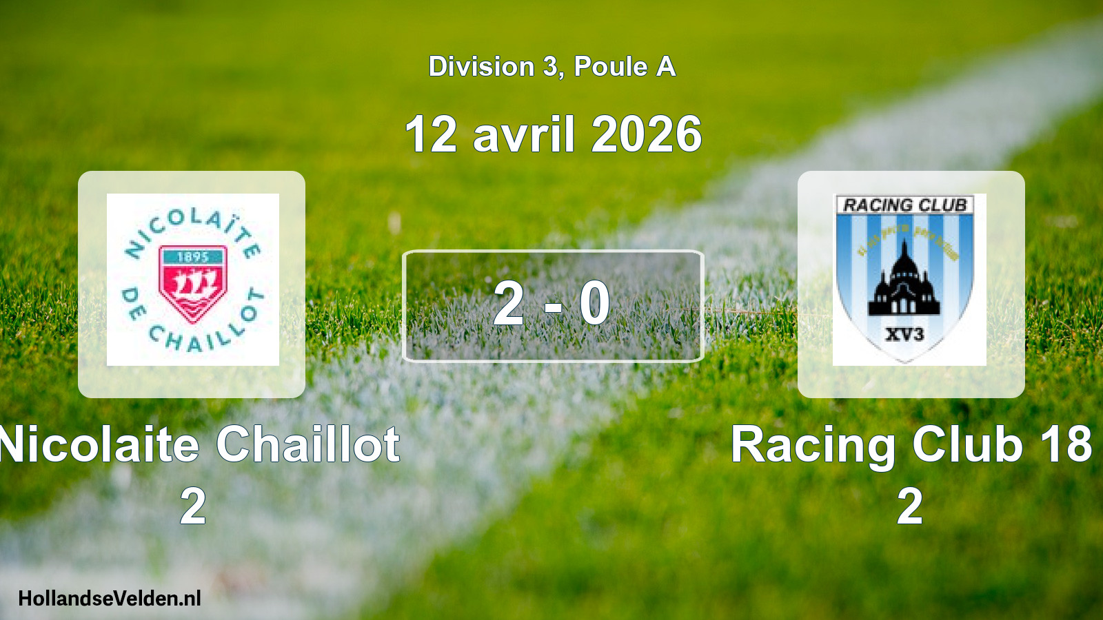 Total number of matches played: Nicolaite Chaillot 2 - Racing Club 18 2 2 - 0 (12 April 2026)