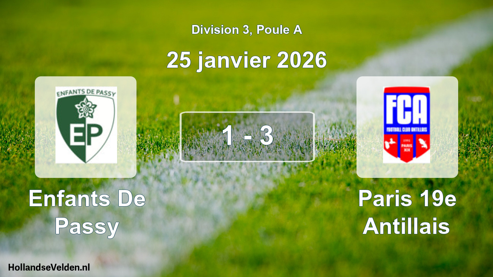 Total number of matches played: Enfants De Passy - Paris 19e Antillais 1 - 3 (25 January 2026)