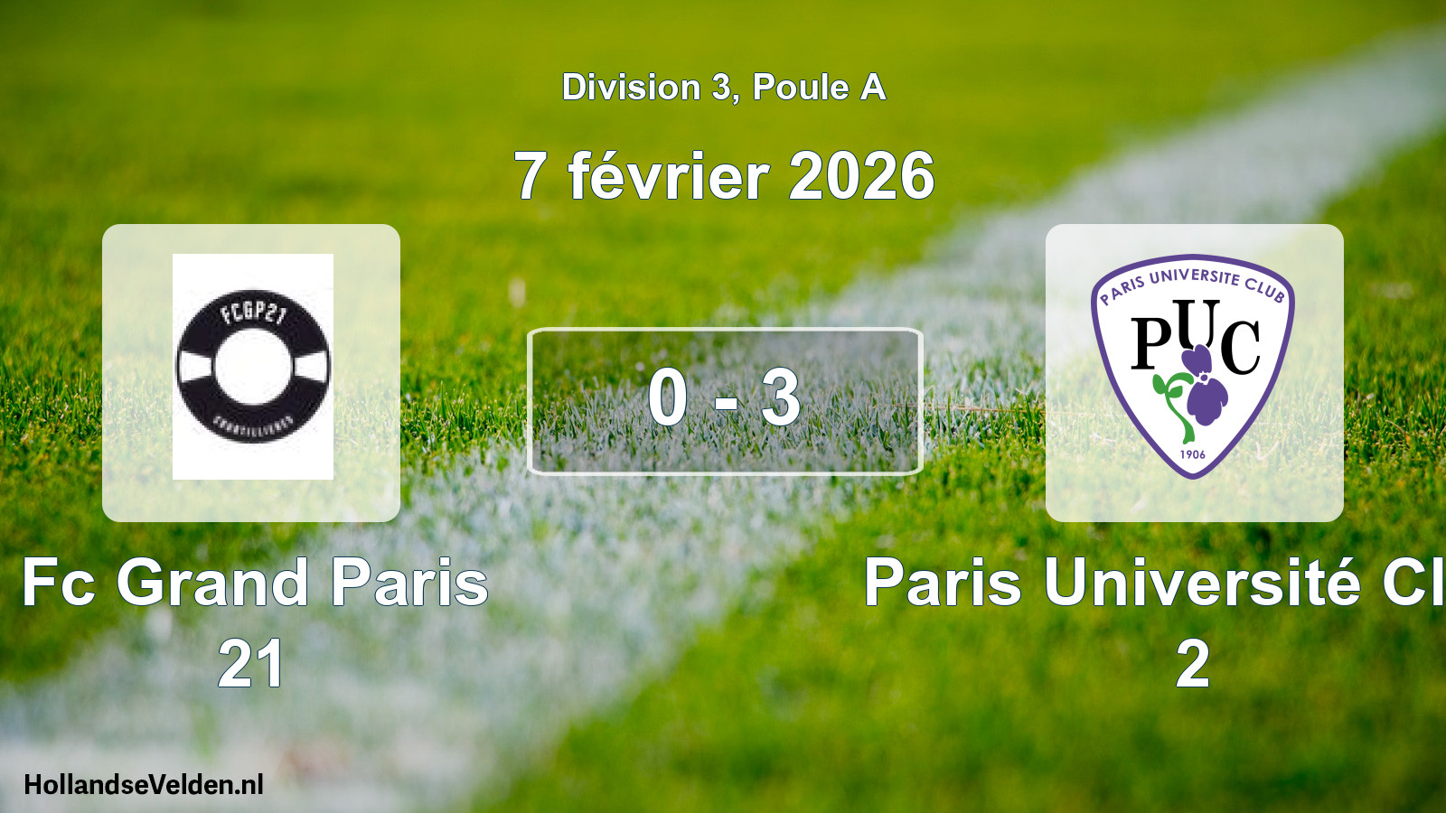 Total number of matches played: Fc Grand Paris 21 - Paris Université Club 2 0 - 3 (7 February 2026)