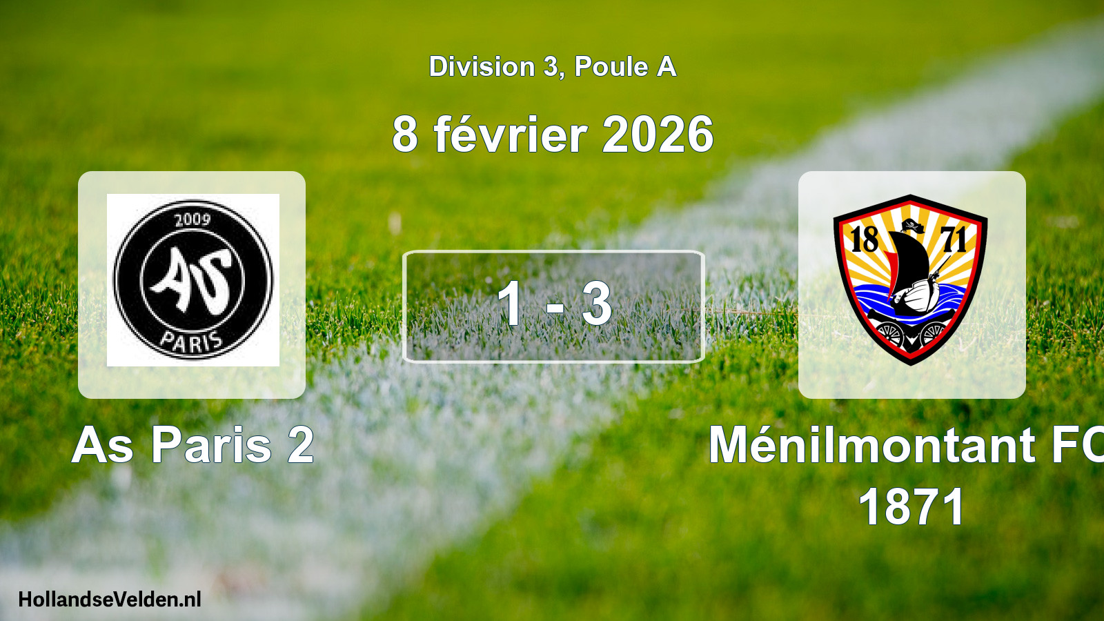 Total number of matches played: As Paris 2 - Ménilmontant FC 1871 1 - 3 (8 February 2026)