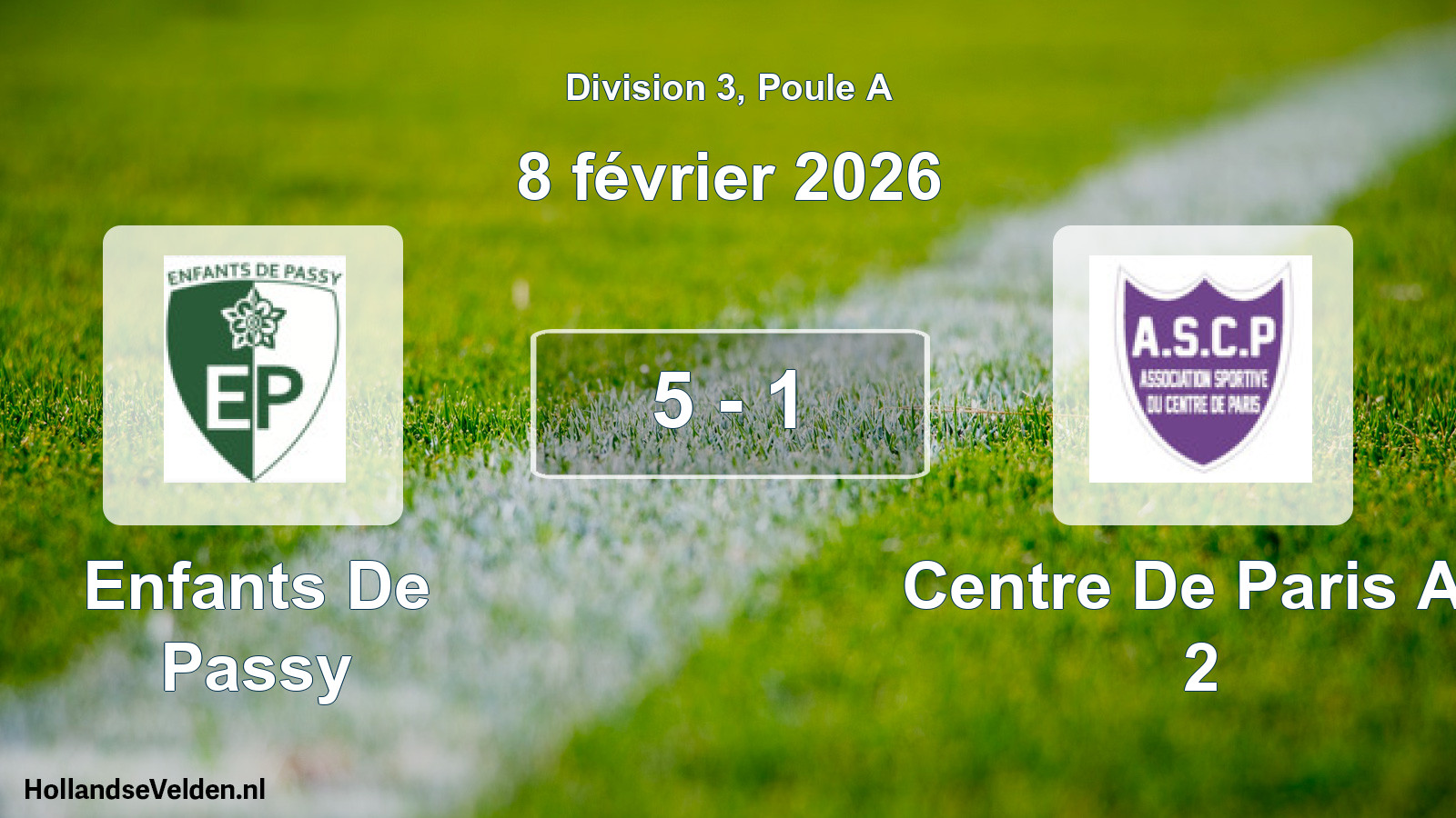 Total number of matches played: Enfants De Passy - Centre De Paris As 2 5 - 1 (8 February 2026)