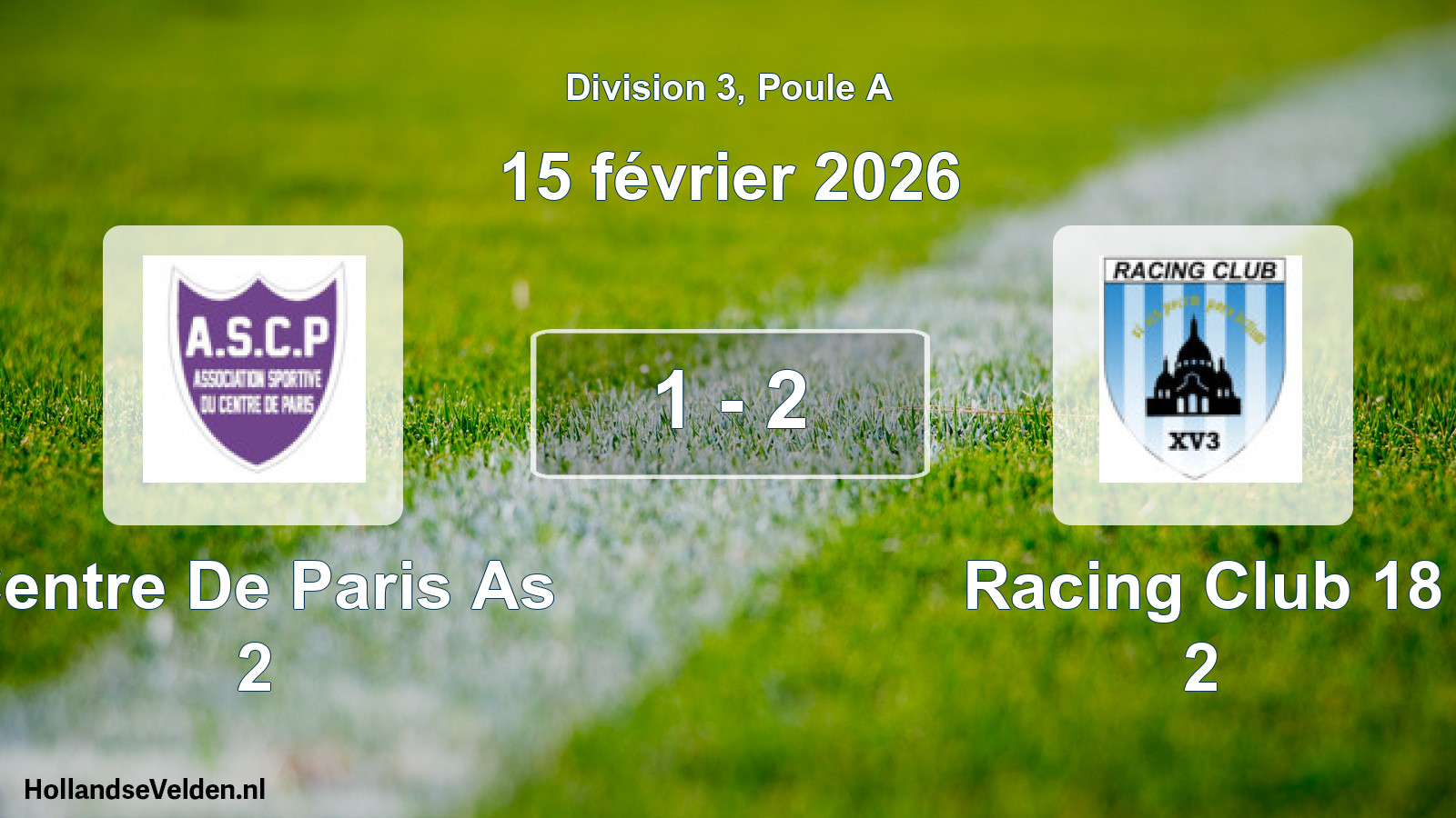 Total number of matches played: Centre De Paris As 2 - Racing Club 18 2 1 - 2 (15 February 2026)