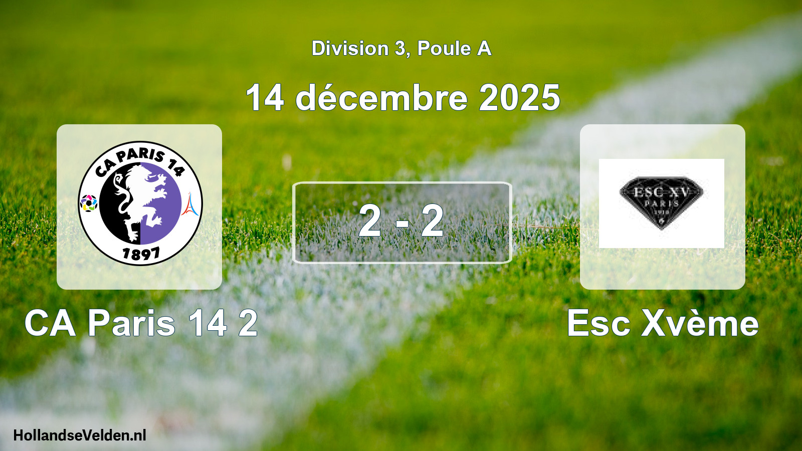 Total number of matches played: CA Paris 14 2 - Esc Xvème 2 - 2 (14 December 2025)