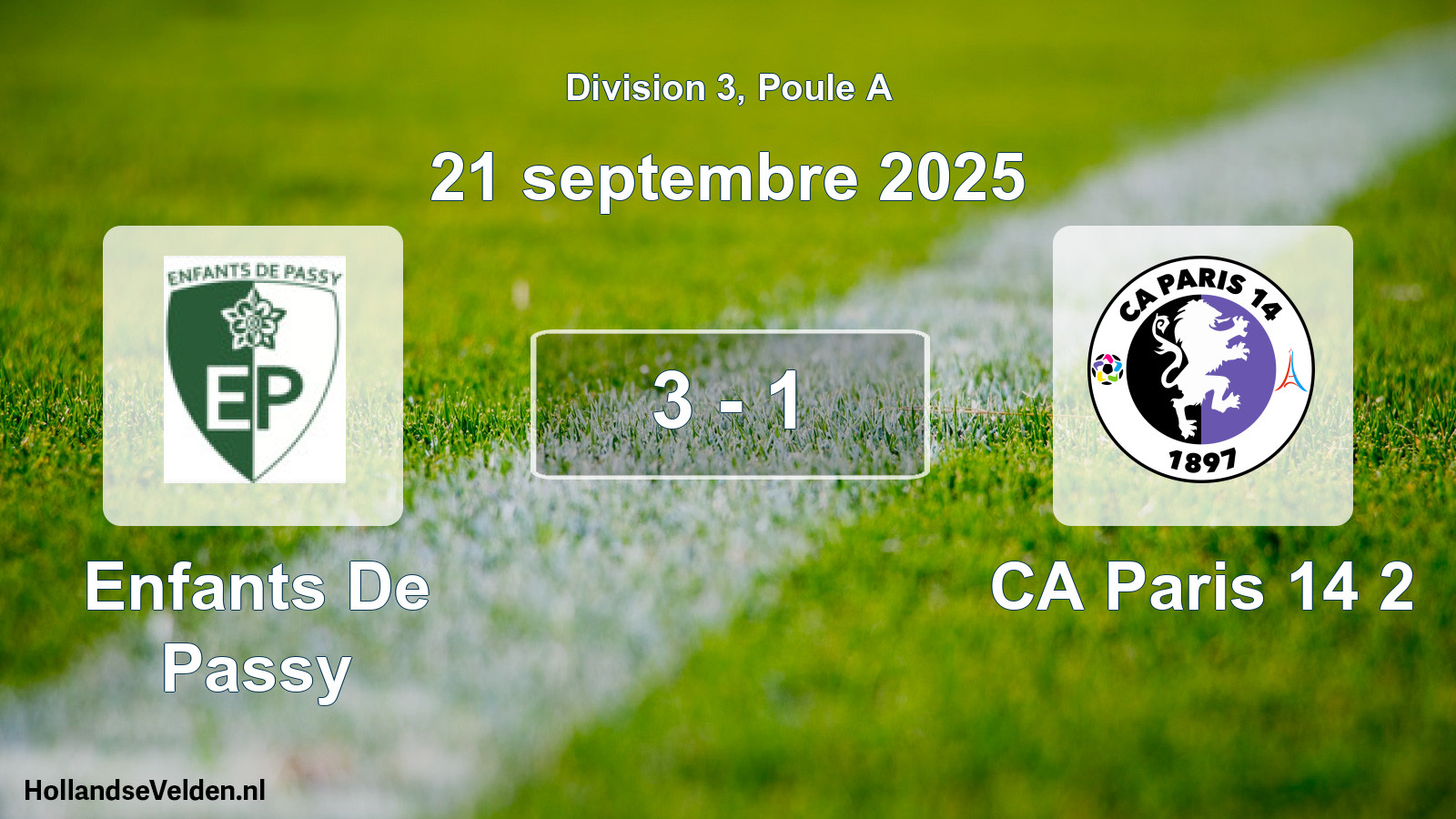Total number of matches played: Enfants De Passy - CA Paris 14 2 3 - 1 (21 September 2025)
