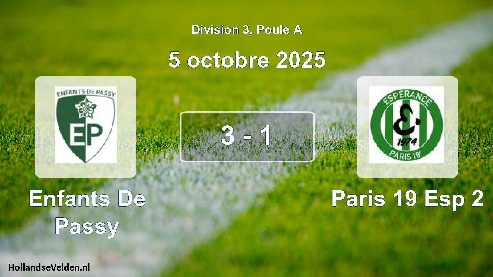 Total number of matches played: Enfants De Passy - Paris 19 Esp 2 3 - 1 (5 October 2025)