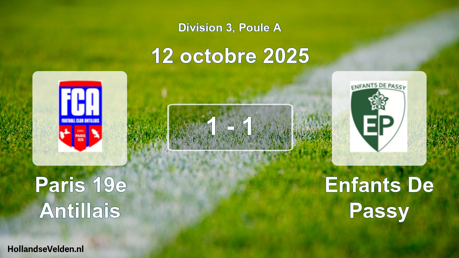 Total number of matches played: Paris 19e Antillais - Enfants De Passy 1 - 1 (12 October 2025)