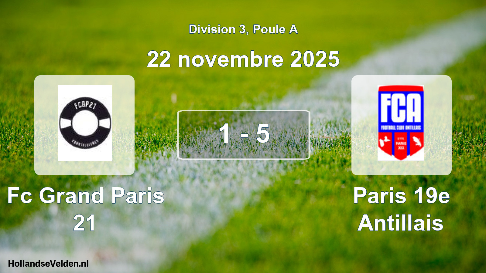 Total number of matches played: Fc Grand Paris 21 - Paris 19e Antillais 1 - 5 (22 November 2025)