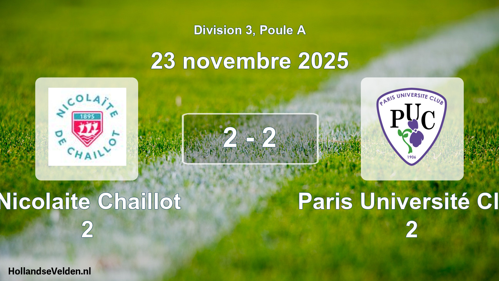 Total number of matches played: Nicolaite Chaillot 2 - Paris Université Club 2 2 - 2 (23 November 2025)