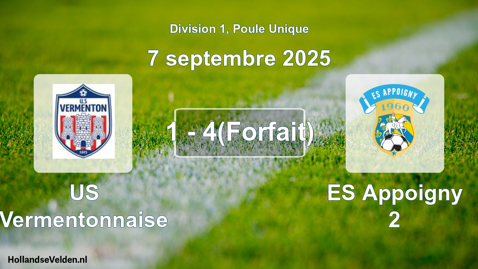 Match joué: US Vermentonnaise - ES Appoigny 2 1 - 4(Forfait) (7 septembre 2025)
