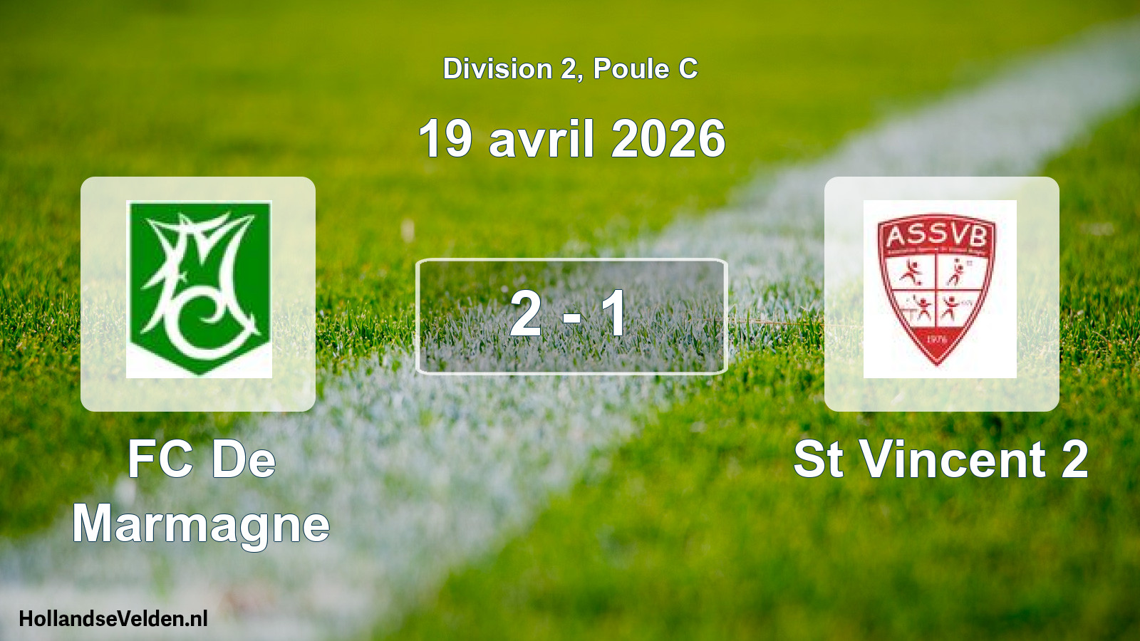 Match joué: FC De Marmagne - AS Saint-Vincent-Bragny 2 2 - 1 (19 avril 2026)