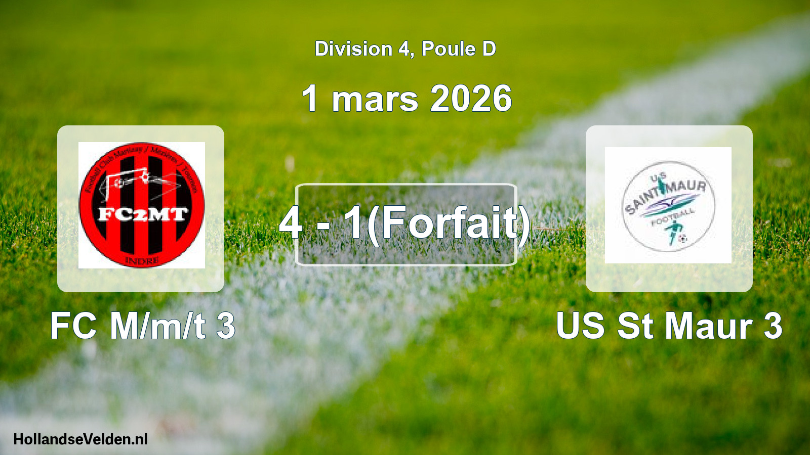 Match joué: FC M/m/t 3 - US St Maur 3 4 - 1(Forfait) (1 mars 2026)