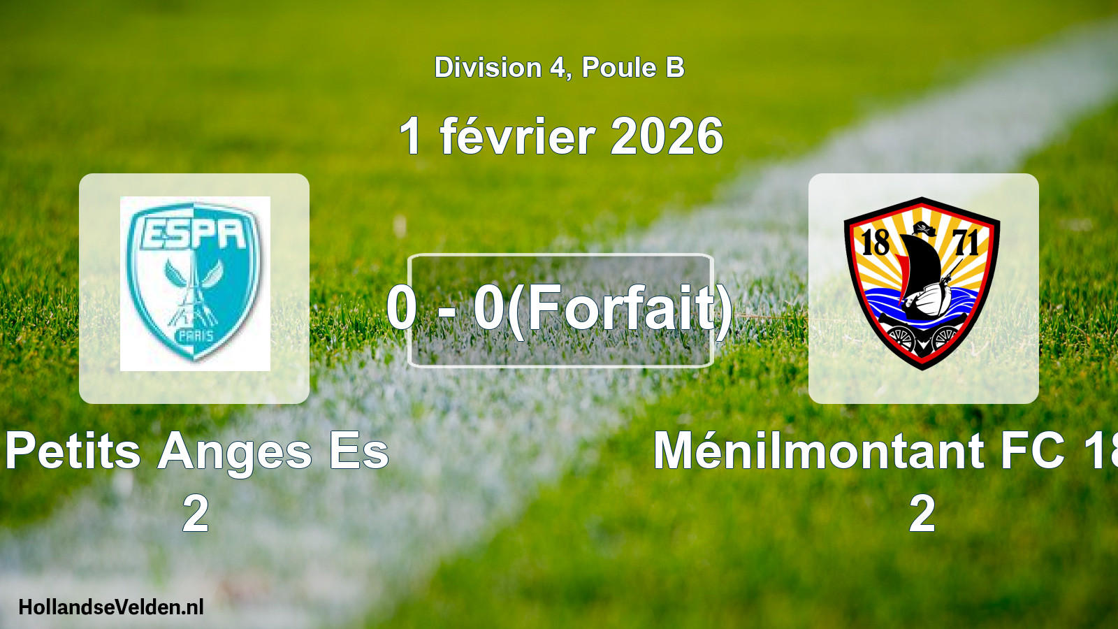 Total number of matches played: Petits Anges Es 2 - Ménilmontant FC 1871 2 0 - 0(Forfait) (1 February 2026)