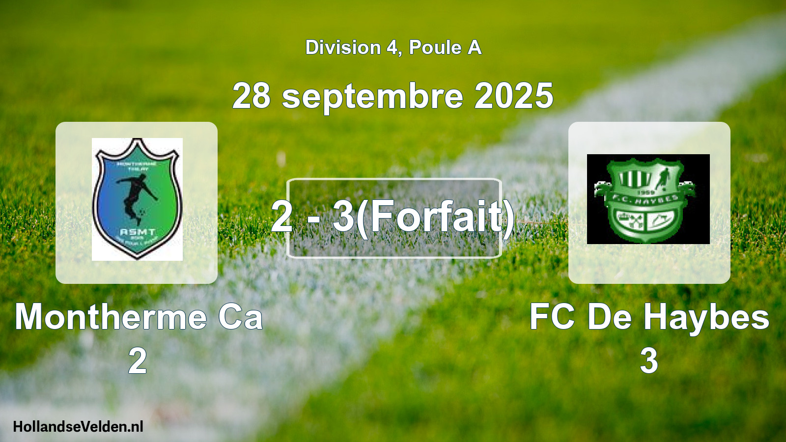Match joué: Montherme Ca 2 - FC De Haybes 3 2 - 3(Forfait) (28 septembre 2025)