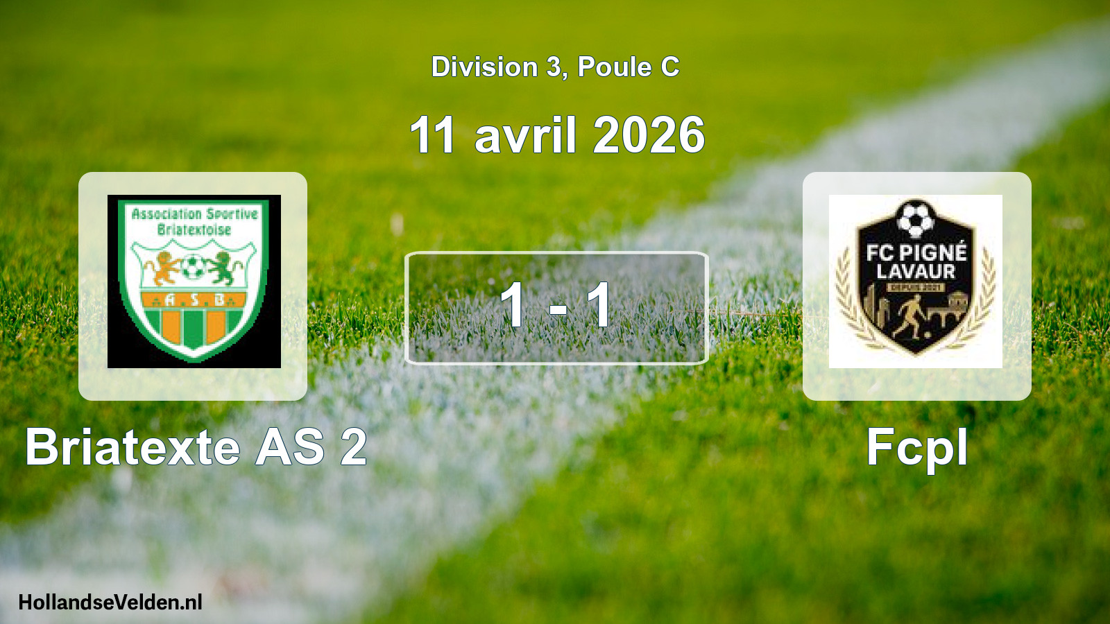 Match joué: Briatexte AS 2 - Fcpl 1 - 1 (11 avril 2026)