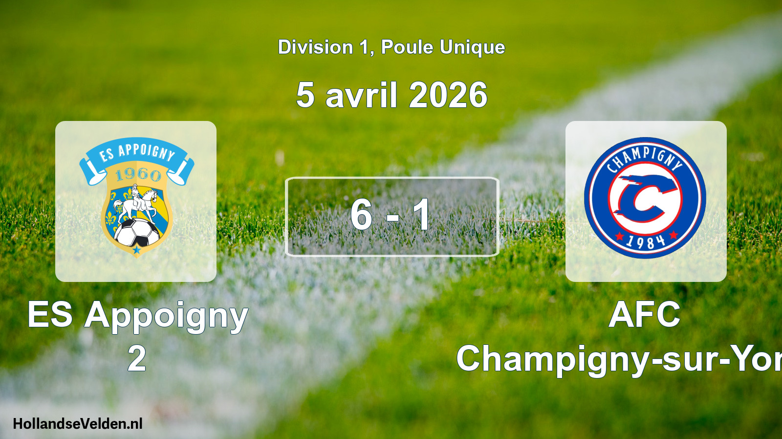 Total number of matches played: ES Appoigny 2 - AFC Champigny-sur-Yonne 6 - 1 (5 April 2026)