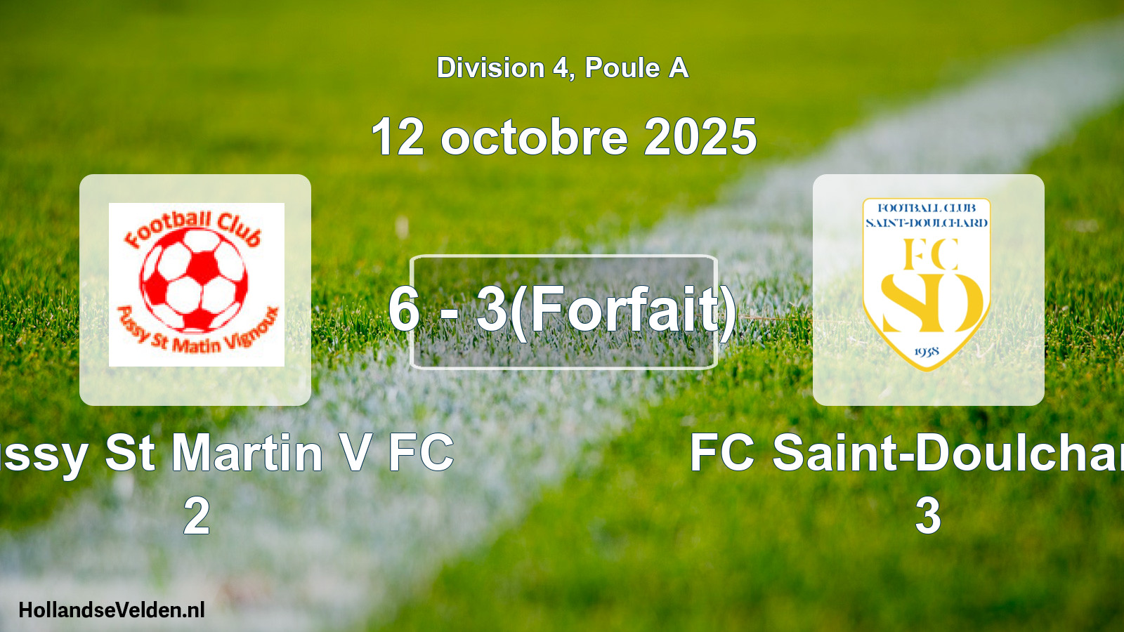 Match joué: Fussy St Martin V FC 2 - FC Saint-Doulchard 3 6 - 3(Forfait) (12 octobre 2025)