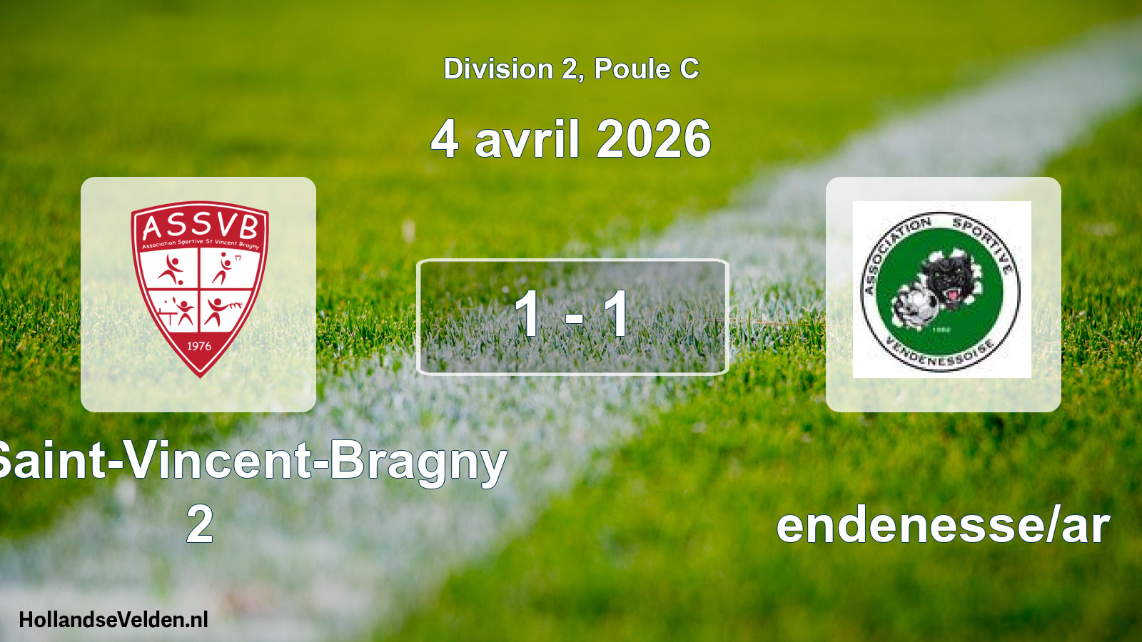 Match joué: AS Saint-Vincent-Bragny 2 - Vendenesse/ar 1 - 1 (4 avril 2026)