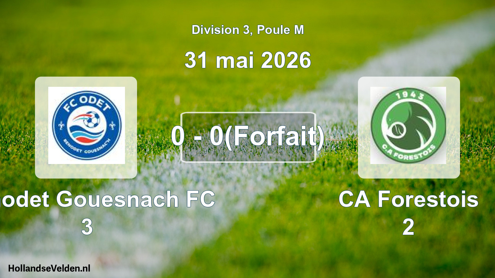 Match joué: Benodet Gouesnach FC 3 - CA Forestois 2 0 - 0(Forfait) (31 mai 2026)