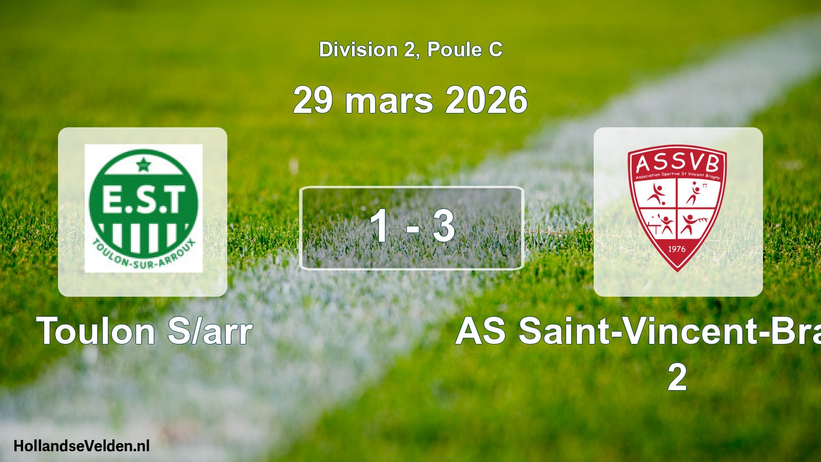 Match joué: Toulon S/arr - AS Saint-Vincent-Bragny 2 1 - 3 (29 mars 2026)