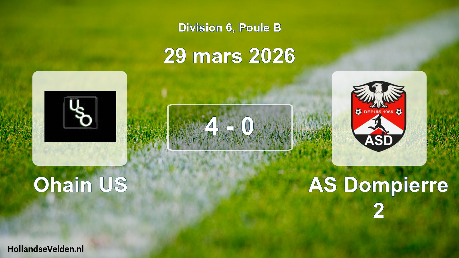Match joué: Ohain US - AS Dompierre 2 4 - 0 (29 mars 2026)