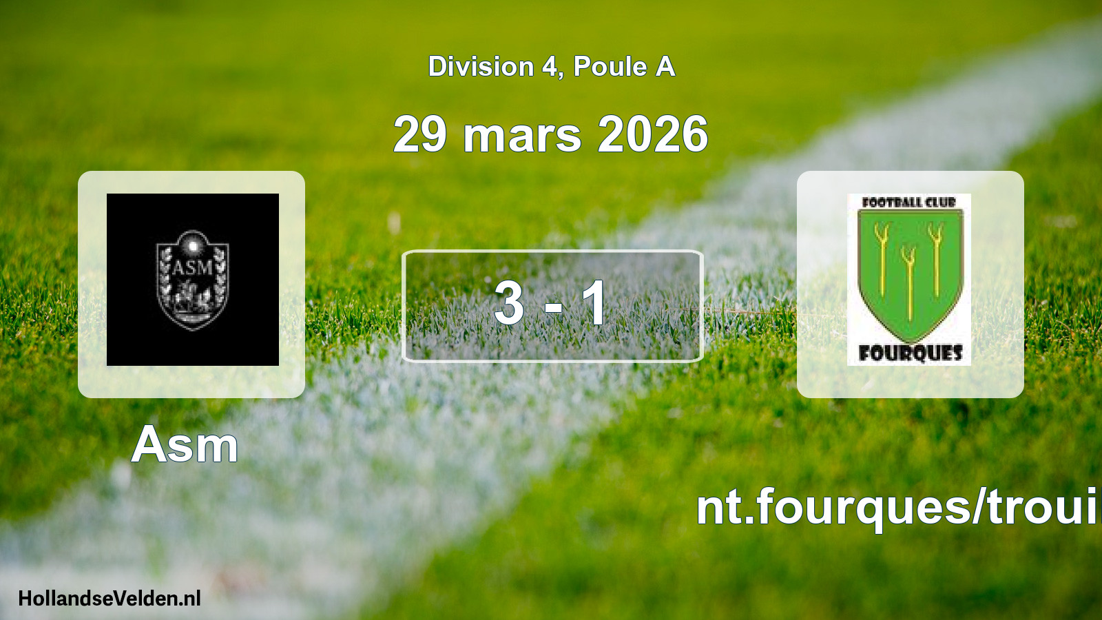 Match joué: Asm - Ent.fourques/trouill 3 - 1 (29 mars 2026)