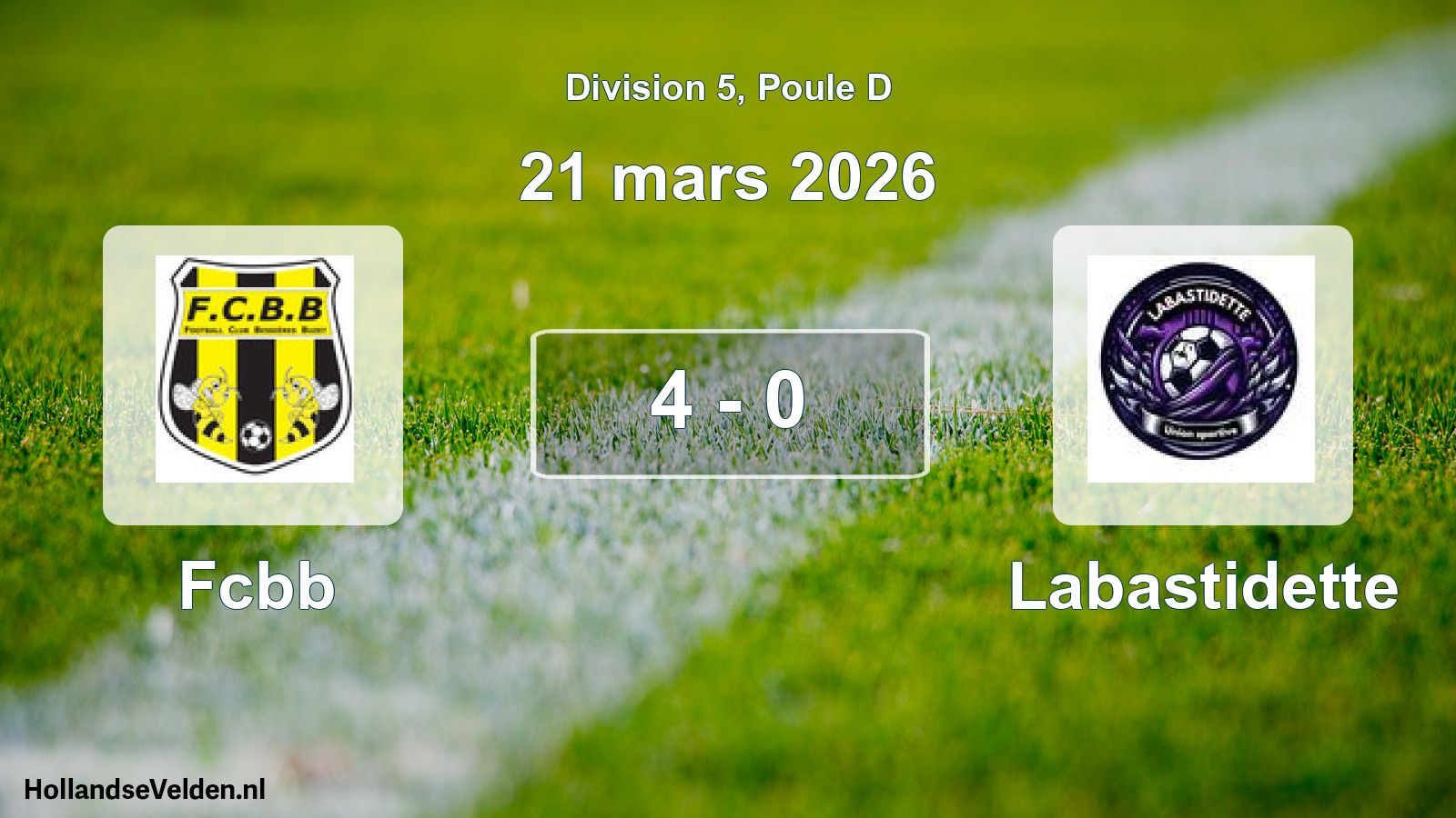 Match joué: Fcbb - Labastidette 4 - 0 (21 mars 2026)