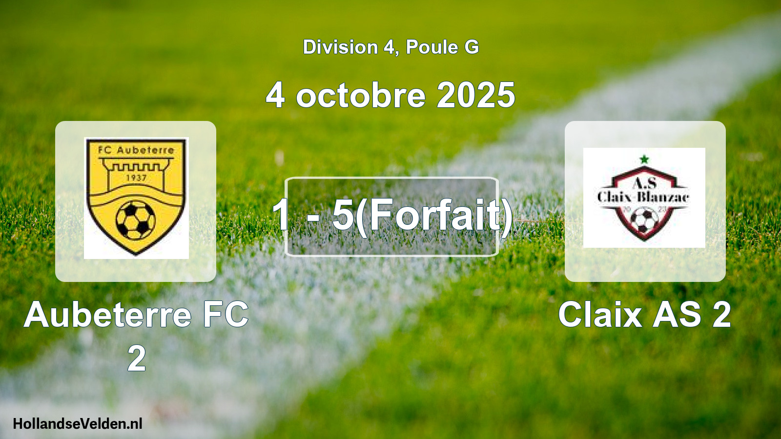 Match joué: Aubeterre FC 2 - Claix AS 2 1 - 5(Forfait) (4 octobre 2025)