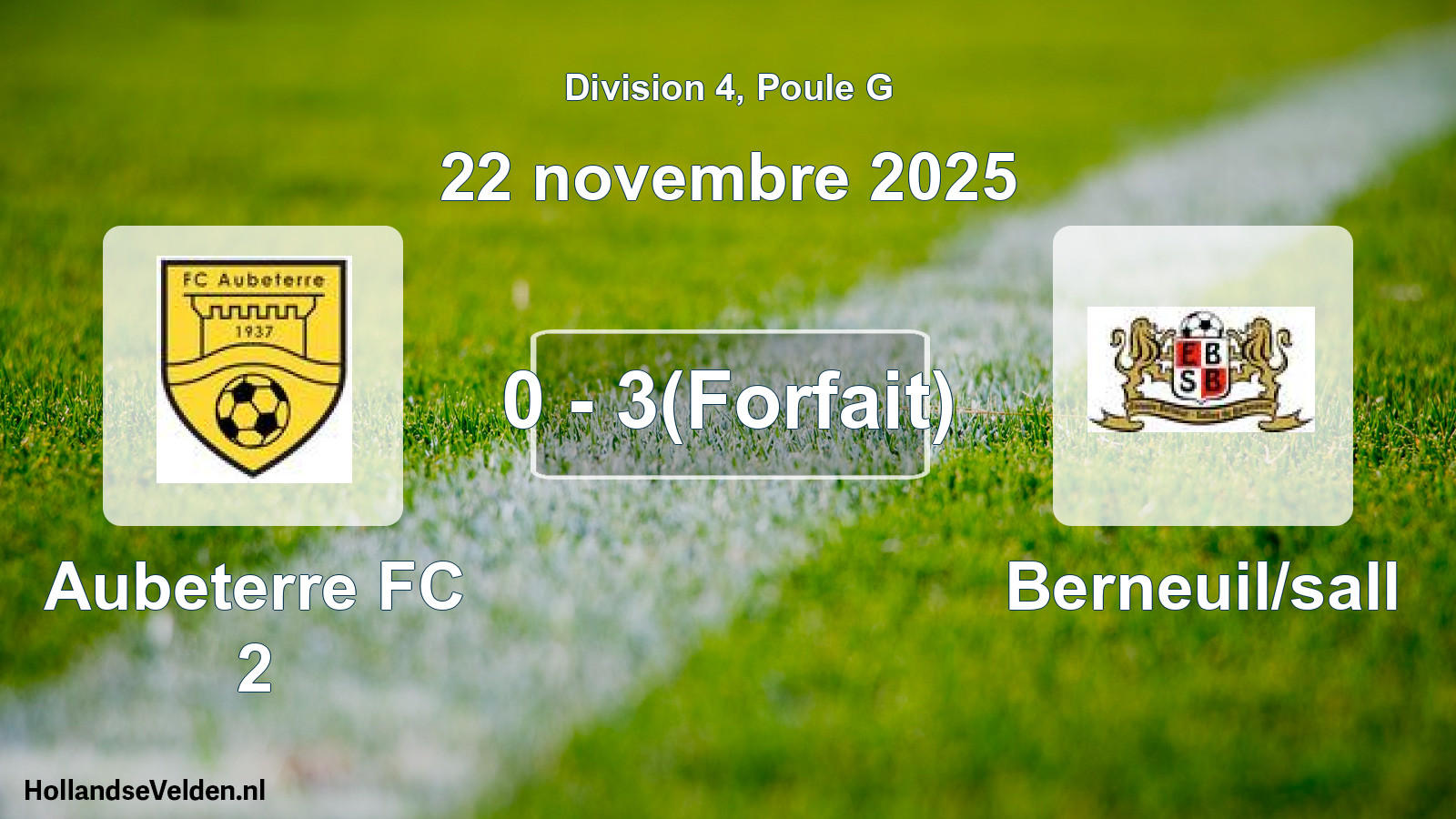 Match joué: Aubeterre FC 2 - Berneuil/sall 0 - 3(Forfait) (22 novembre 2025)