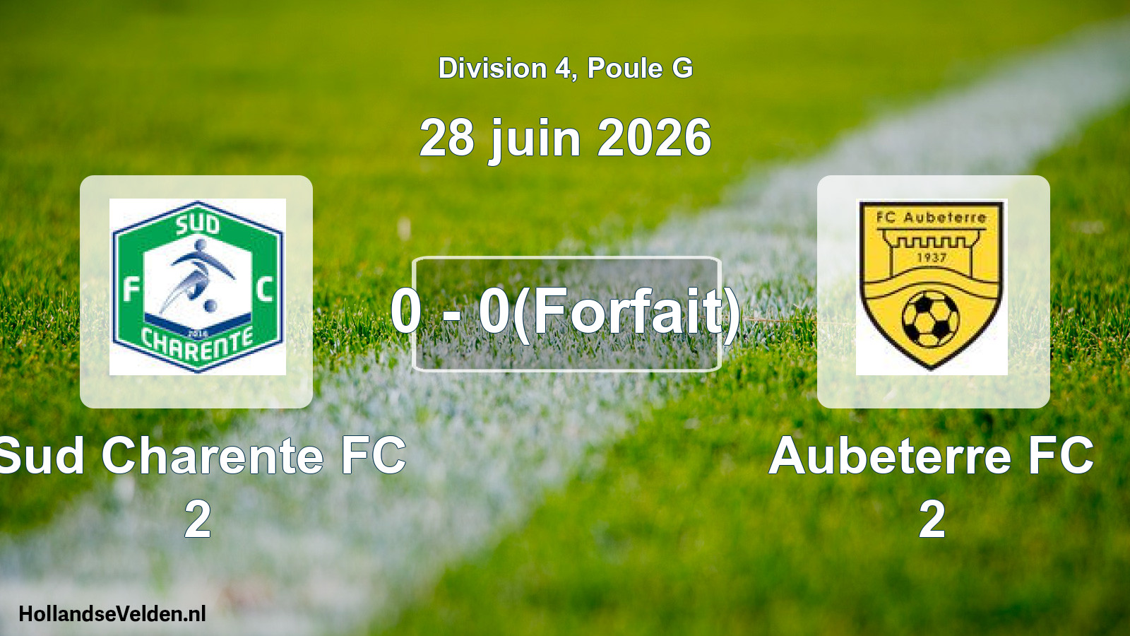 Match joué: Sud Charente FC 2 - Aubeterre FC 2 0 - 0(Forfait) (28 juin 2026)